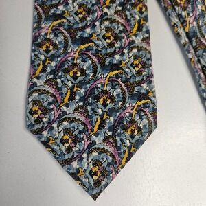 Christian Dior Monsieur Silk Tie Blue Purple Gold Ornate Floral Scroll Vintage